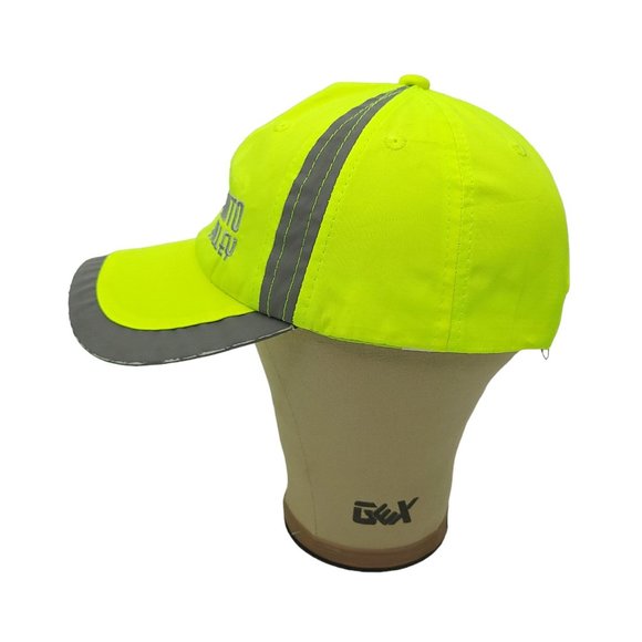 Auto Alley Neon Green Yellow Gray Trim Strapback Cap Trucker Reflective Hat - Picture 11 of 14